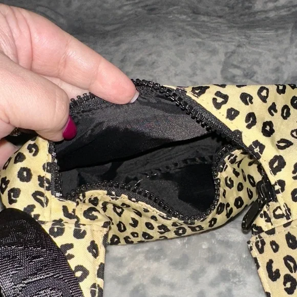 Baggu Mini Leopard Print Crescent Crossbody Bag- Beige/Black - Picture 3 of 4